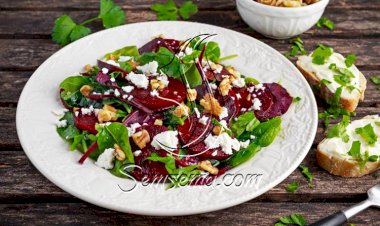طريقة عمل سلطة البنجر بالسبانخ والمكسرات