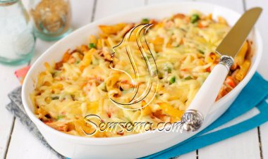 طريقة عمل طاجن المكرونة بالتونة والبسلة