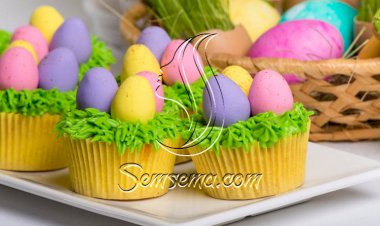 طريقة عمل كب كيك ملون لشم النسيم