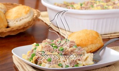 طريقة عمل طاجن التونة بشوربة المشروم الكريمي