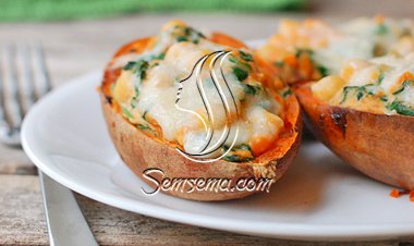 البطاطس الحلوة بحشوة السبانخ بالفرن