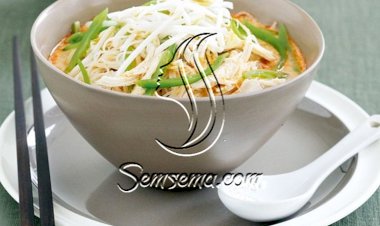 طريقة عمل شوربة نودلز بالدجاج والخضروات بحليب جوز الهند