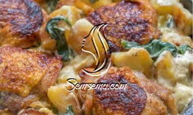 صينية بطاطس بالدجاج والكريمة