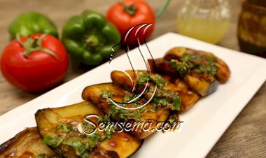 باذنجان مطفى بالثوم ودبس الرمان بالفيديو