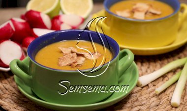 شوربة العدس بالبطاطس الحلوة بالفيديو